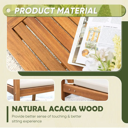 4pc Outdoor Patio Acacia Wood Sofa Set w/Table & Cushions