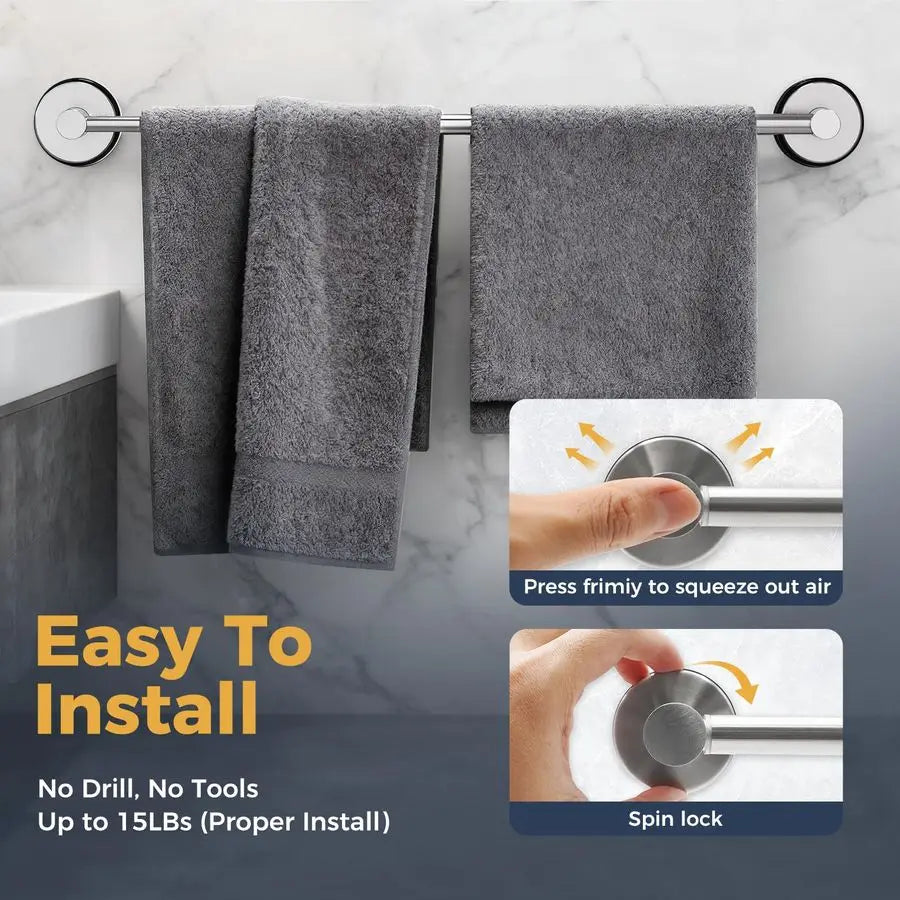 2pk Adjustable Suction Cup Towel Bars for Bathroom, Stainless Steel