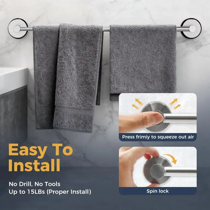 2pk Adjustable Suction Cup Towel Bars for Bathroom, Stainless Steel