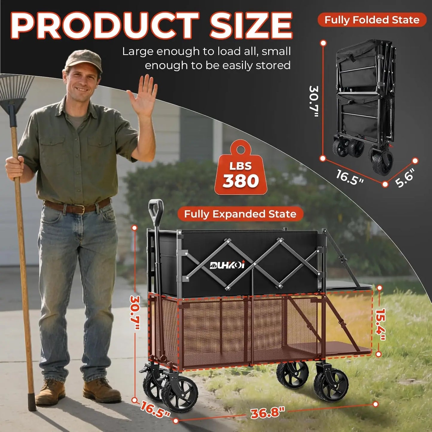 2 Tier 320L Double Decker Collapsible Wagon Cart w/Big Wheels