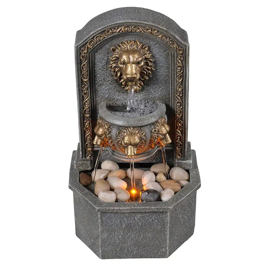 10.3" Tabletop Lion Head Polyresin Indoor Zen Waterfall
