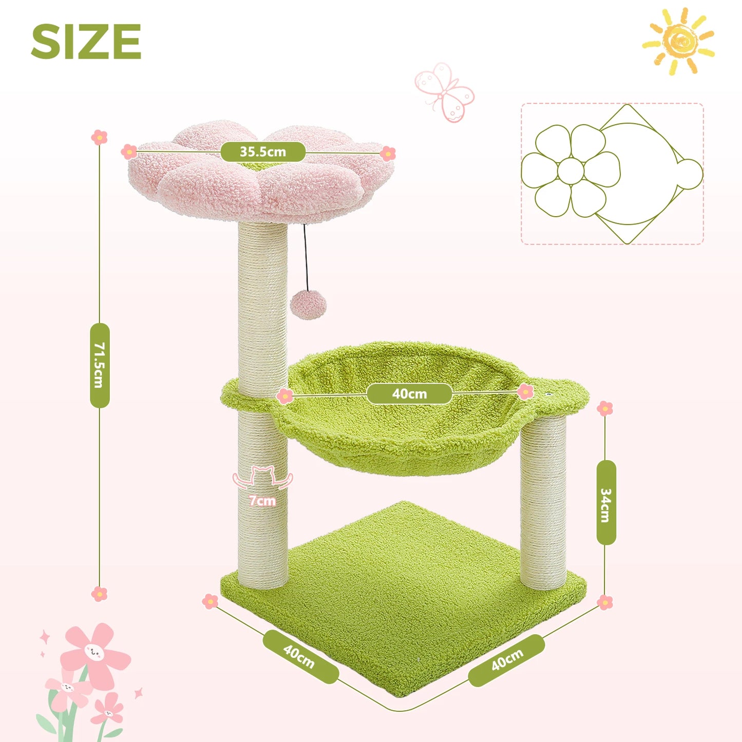 Flower Cat Tree, Hammock, Sisal Scratching Post