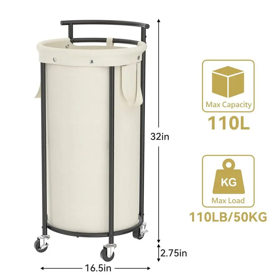 Round Rolling Laundry Basket with Removable Bag
