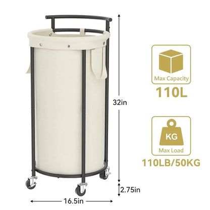 Round Rolling Laundry Basket with Removable Bag