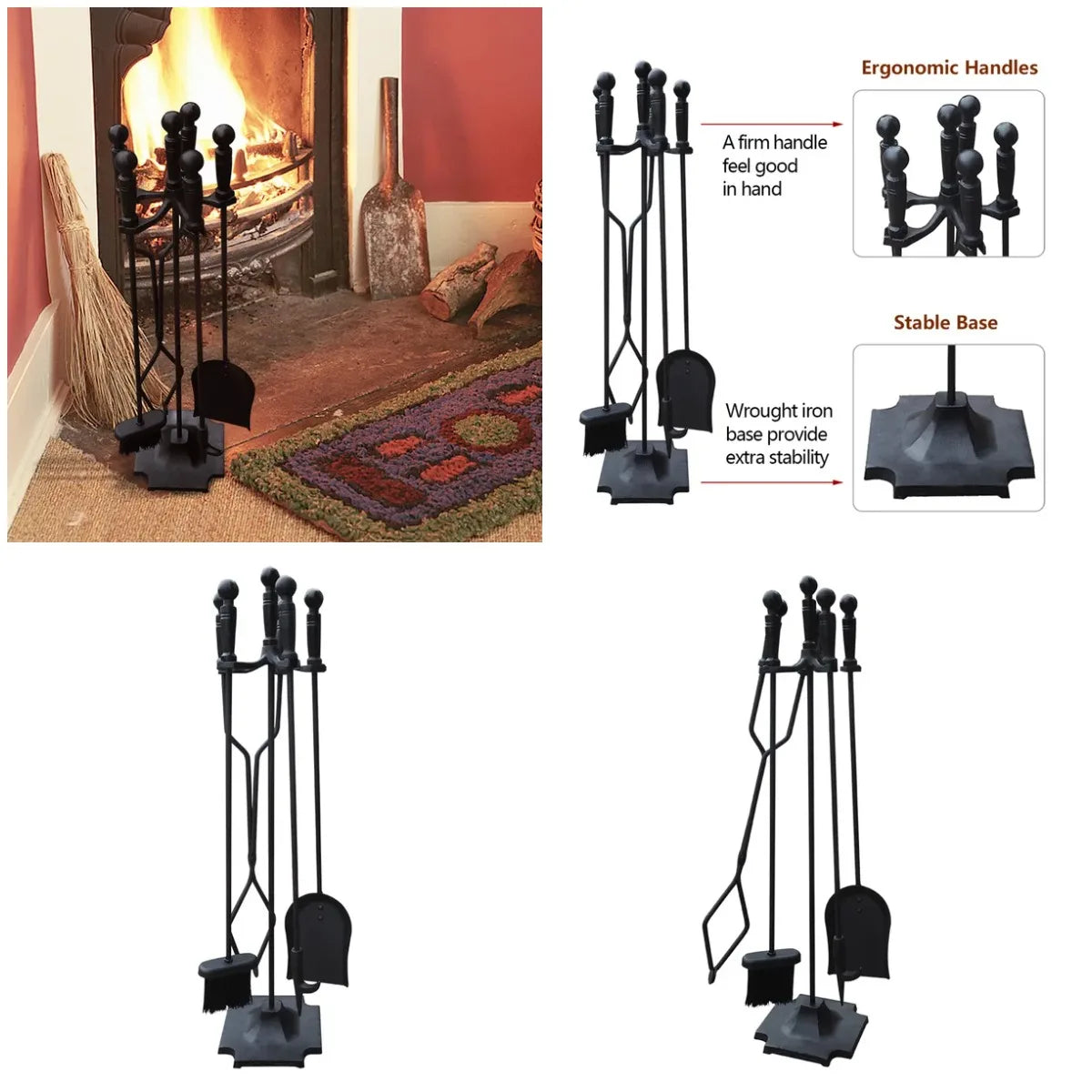 5pc Wrought Iron Fireplace Tools Set