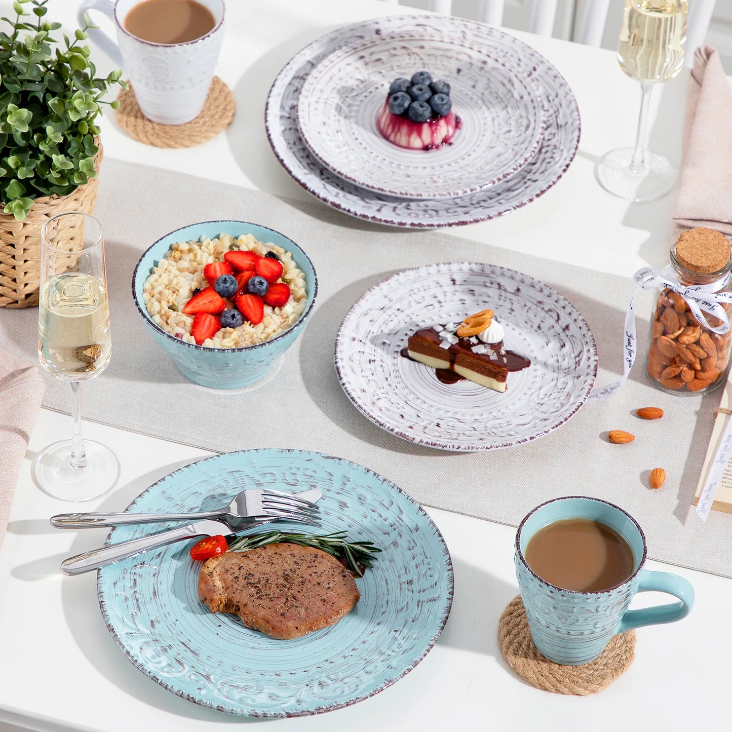 16 and 32pc Complete Ceramic Stoneware Dinner Set
