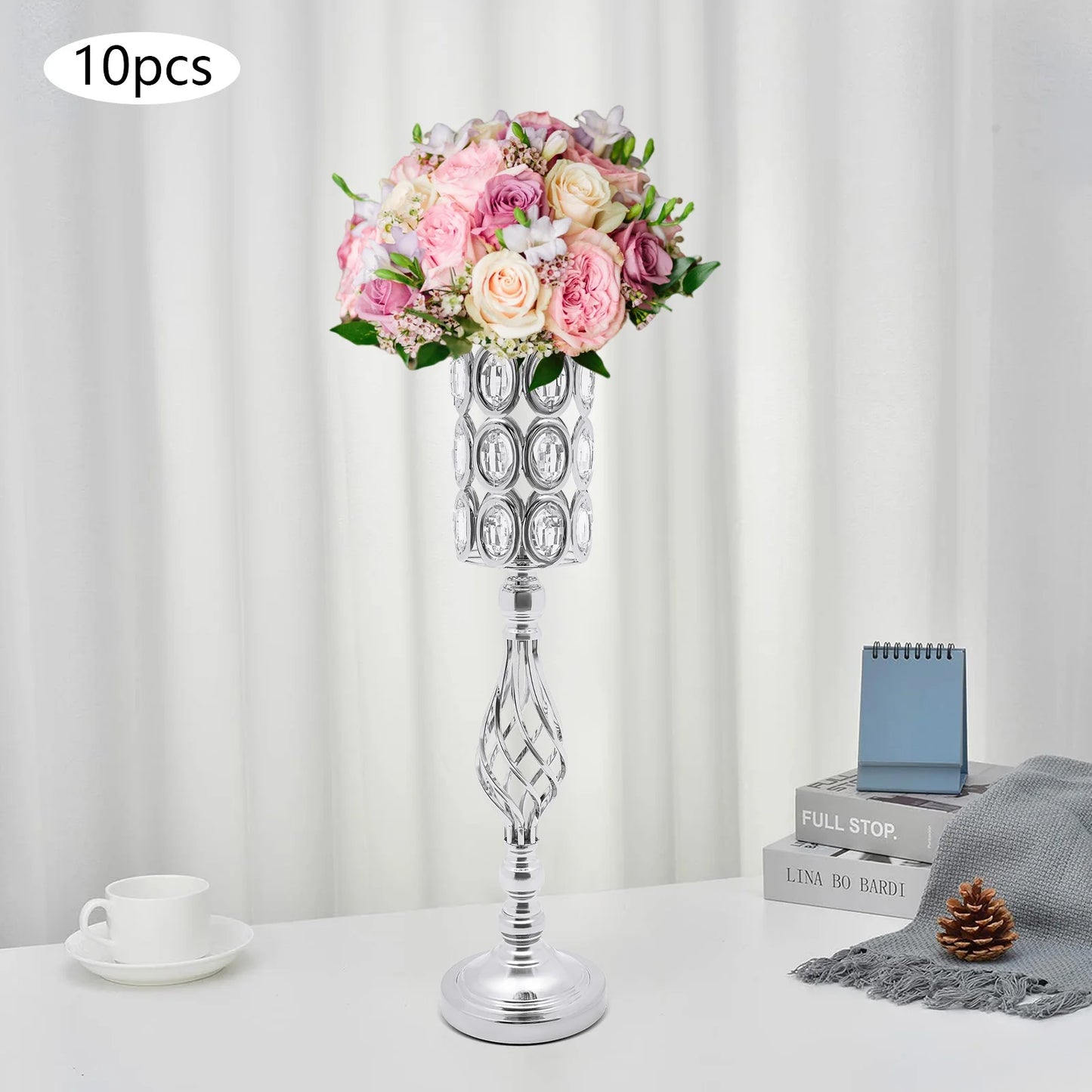 10pc Iron Flower Vases,61cm Gold/Silver Tabletop Vase for Centerpiece