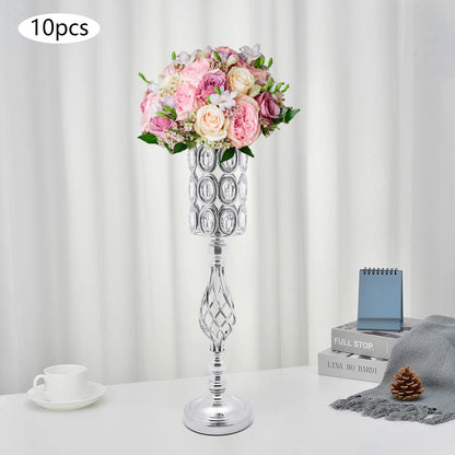 10pc Iron Flower Vases,61cm Gold/Silver Tabletop Vase for Centerpiece