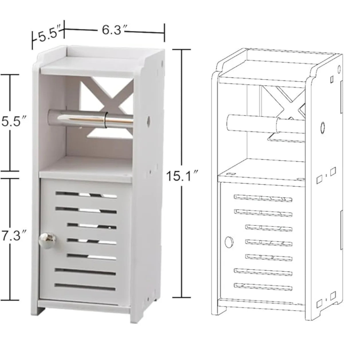 Toilet Paper Holder Stand, Free Standing PVC Bathroom Cabinet