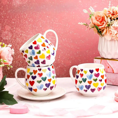 6 pc Heart Covered Coffee Mugs 12 oz