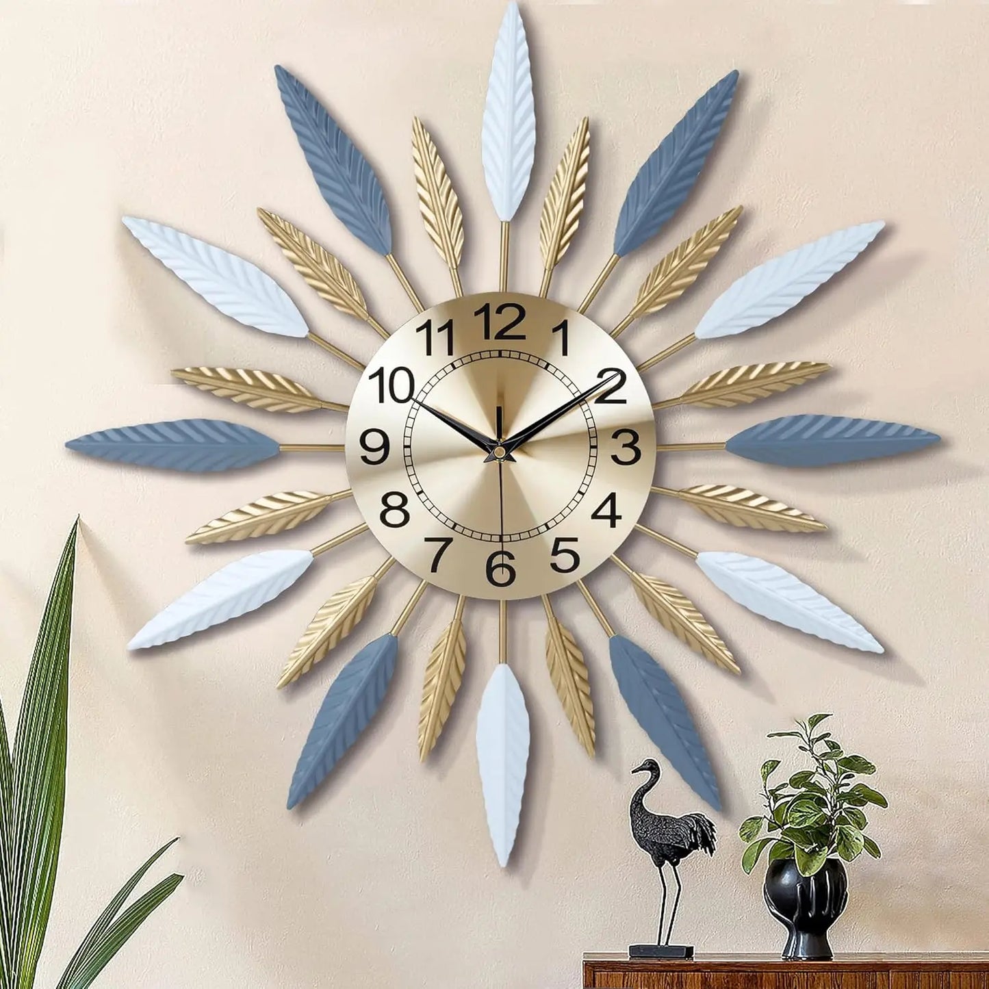 23" Large Sunburst Design Wall Clock, Silent
