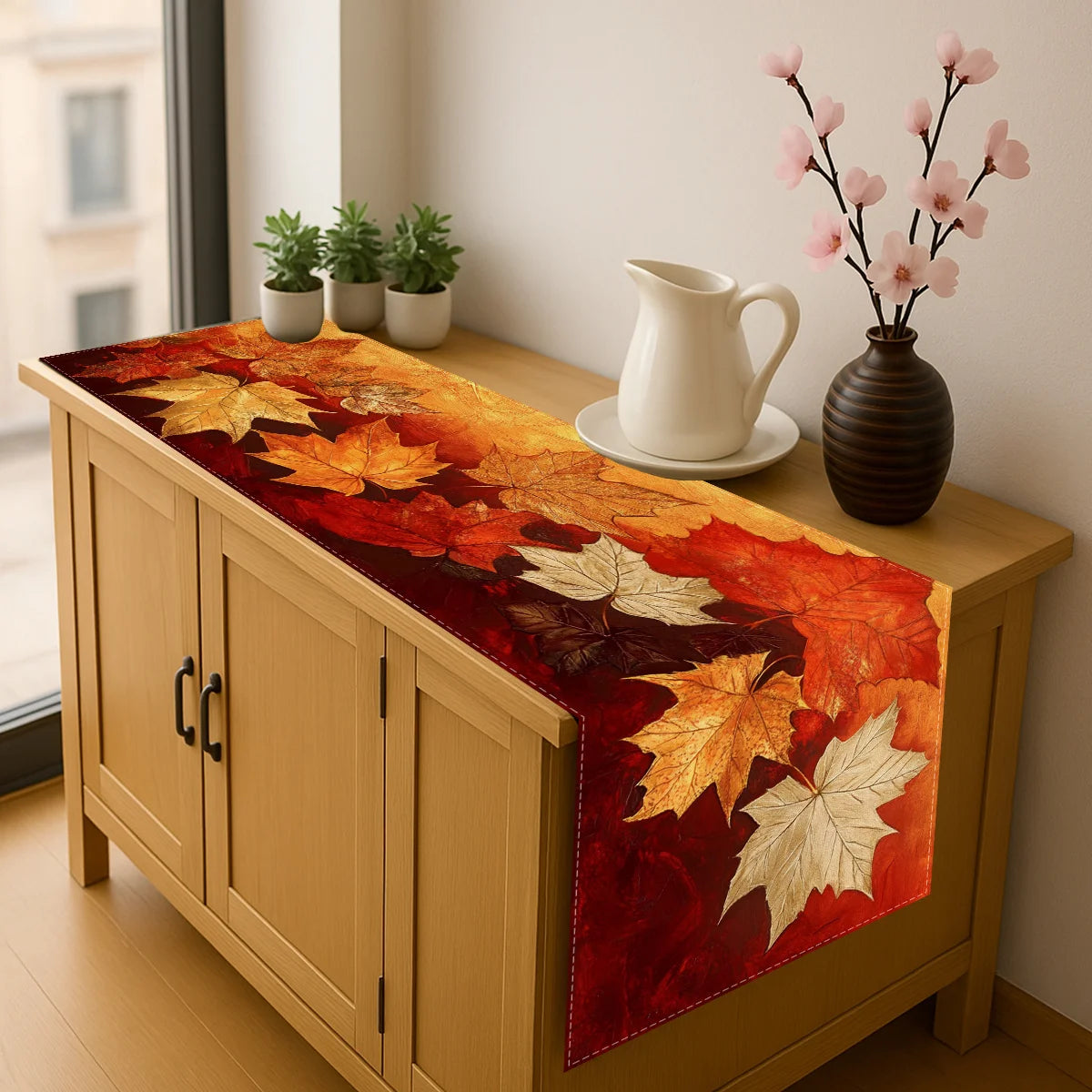 1pc Autumn Golden Maple Leaf Table Runner Suitable for Fall and Thanksgiving Decorations