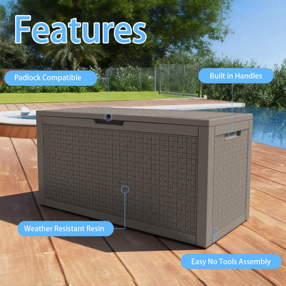 Lockable, Waterproof, 100 Gallon Resin Deck Box,