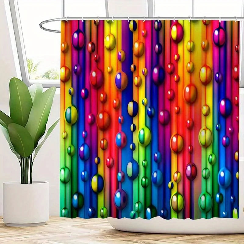 Rainbow Bubble Color Abstract Art Shower Curtain, Luxurious Elegant