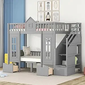 Playhouse Design Twin Size Loft Bed w/Built-in Storage