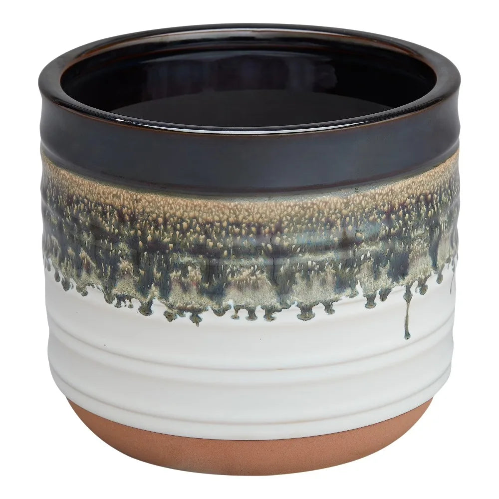 Round Black Ceramic Plant Pot for Indoor Outdoor Plants