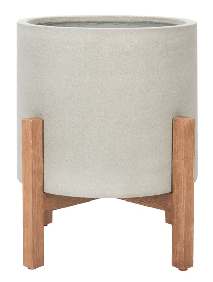 Modern Glam Round Patio Planter w/Stand, Light Grey Finish