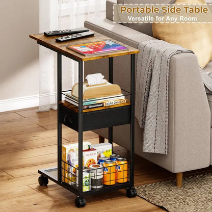 Portable TV Tray Table, C Shaped Sofa Side Table with Wheels