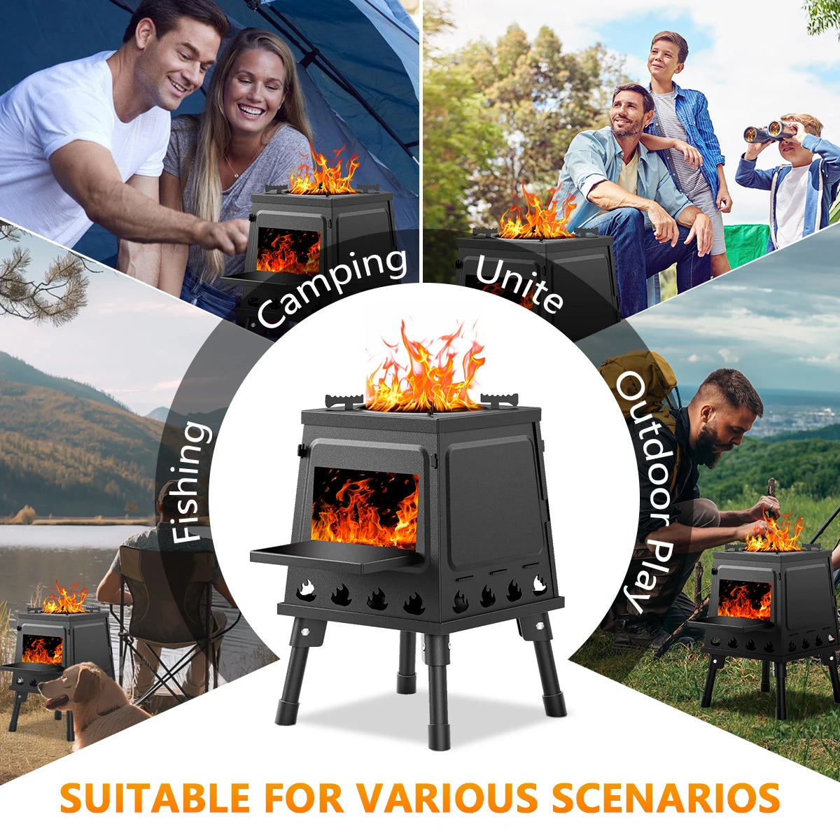 Portable Cast Iron Wood Burning Camp Stove