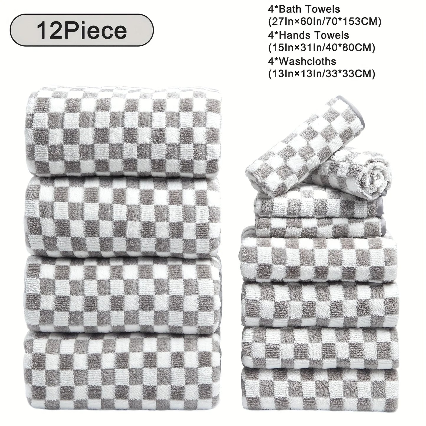 12pcs Bath Towels Set, Ultra Soft, Highly Absorbent, Quick Dry