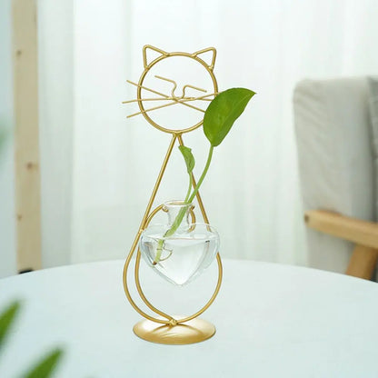 Simple Cat Hydroponic Flower Arrangement Vase, Love Heart Shape Pot