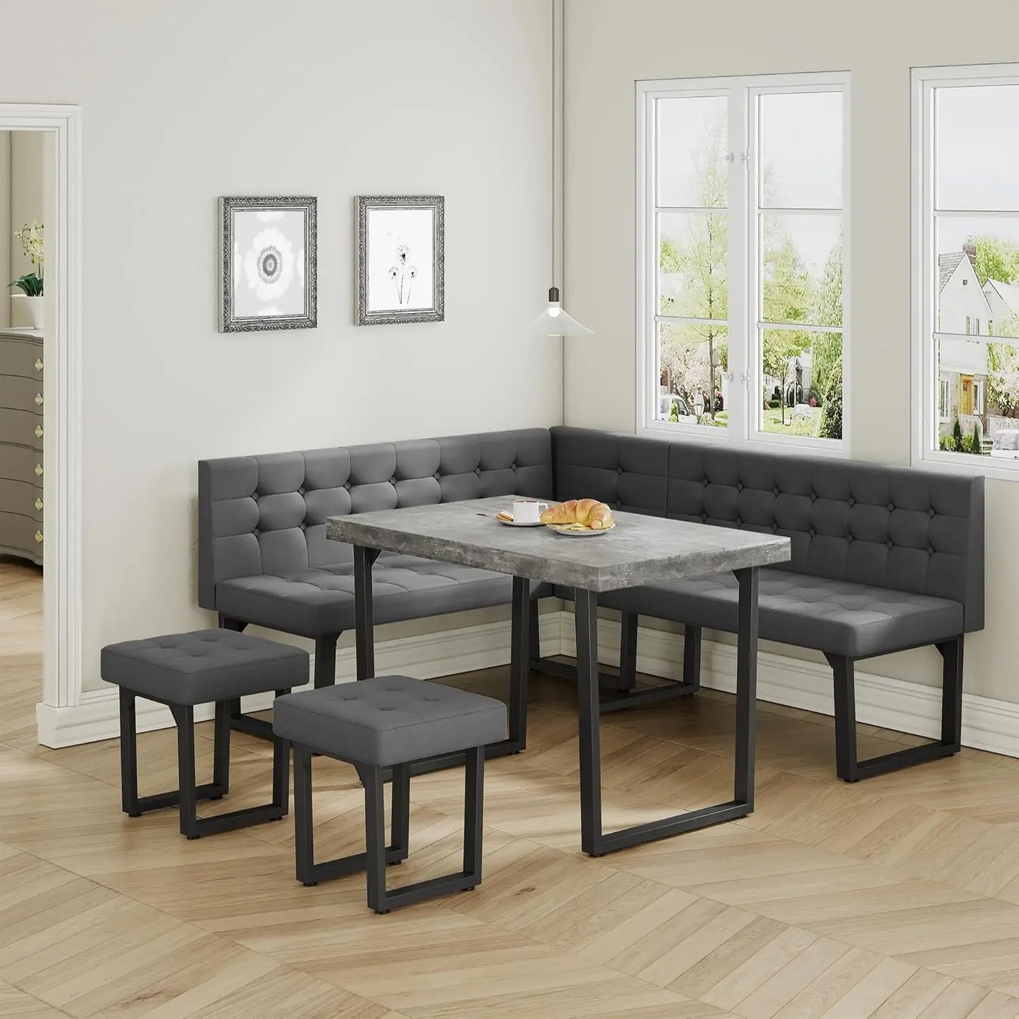 5pc Modern Corner Dining Table Set, 72" Breakfast Nook