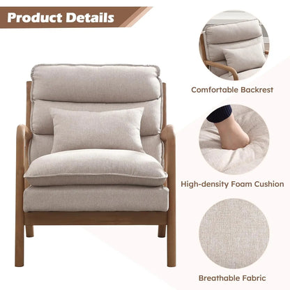 Mid Century Upholstered Lounge Armchair w/Plump Back Pillow