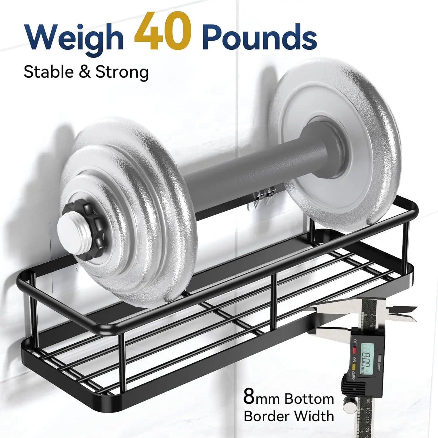 Large Adhesive Shower Caddy, Rustproof Shelves w/Hooks