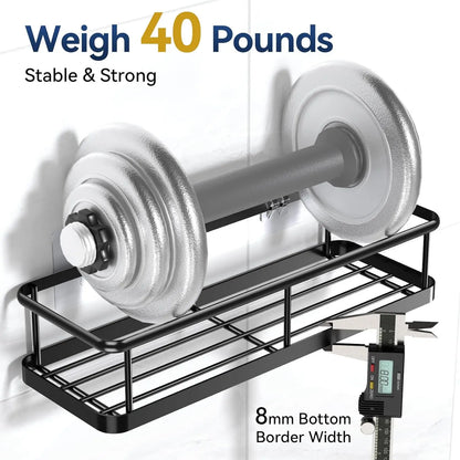 Large Adhesive Shower Caddy, Rustproof Shelves w/Hooks