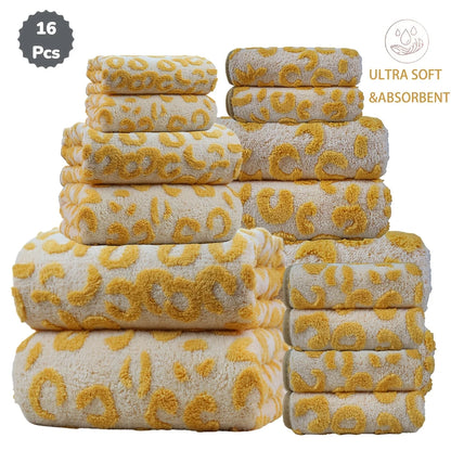 16pc Print Coral Flannel Bath Towel Set