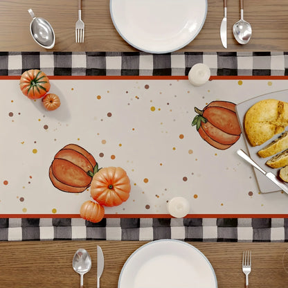1pc (3 sizes) Fall Table Runner Buffalo Plaid Check Pumpkins Leaves