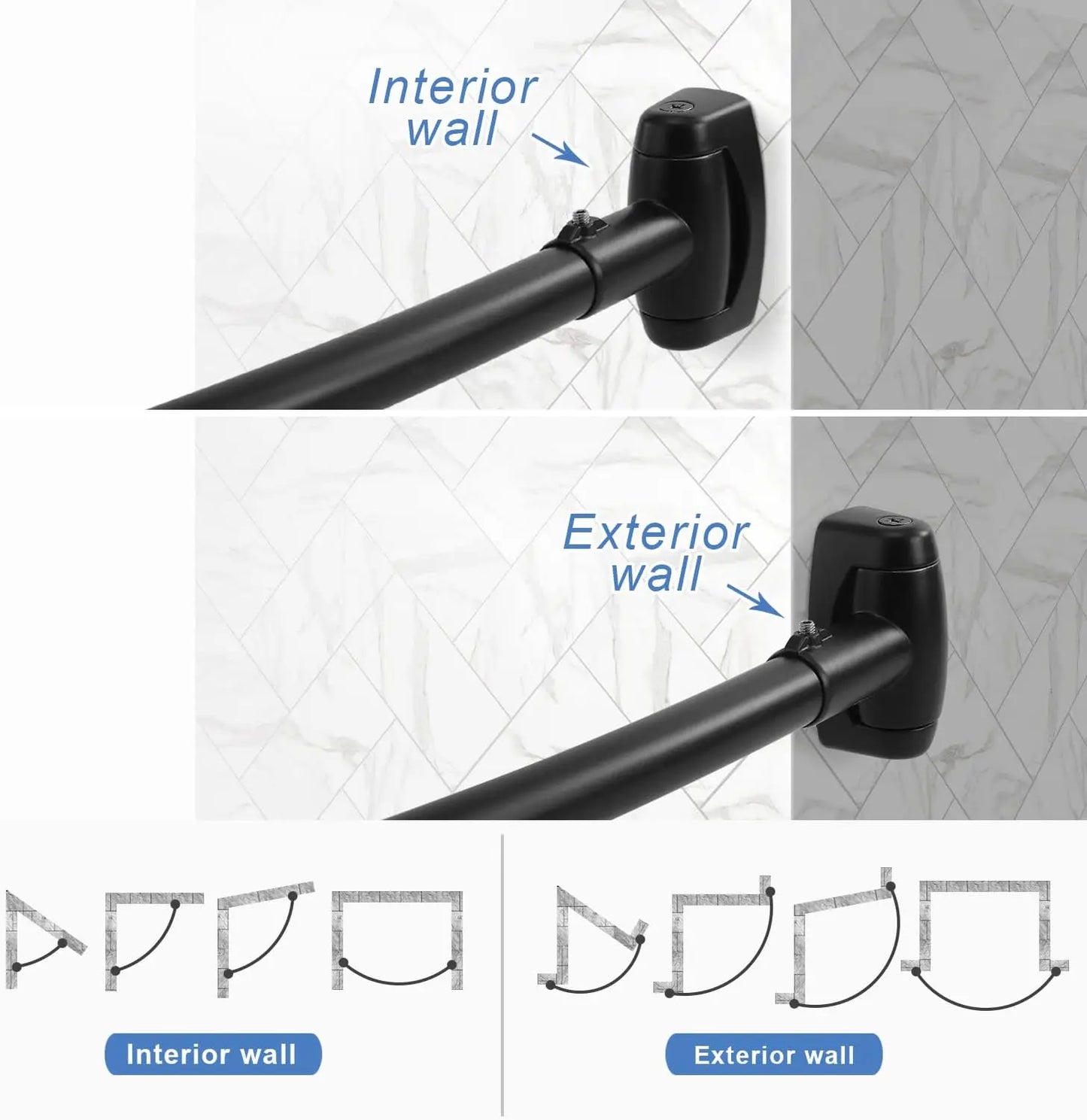 Adjustable Curved Shower Rod, Black Stainless Steel, 48"-72"