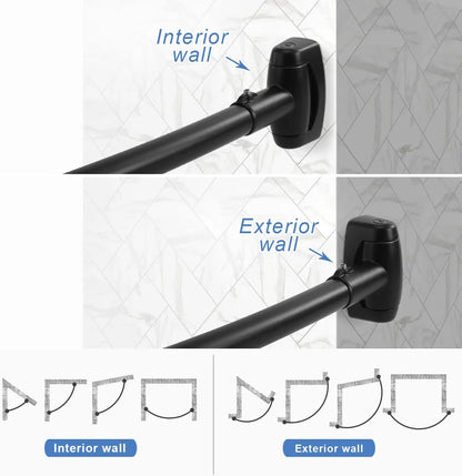 Adjustable Curved Shower Rod, Black Stainless Steel, 48"-72"