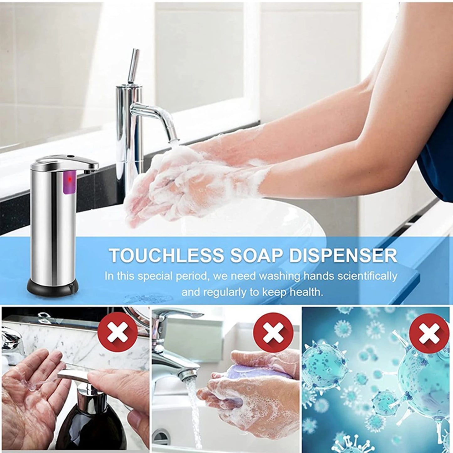 Stainless Steel Adjustable Automatic Soap Dispenser w/Motion Sensor