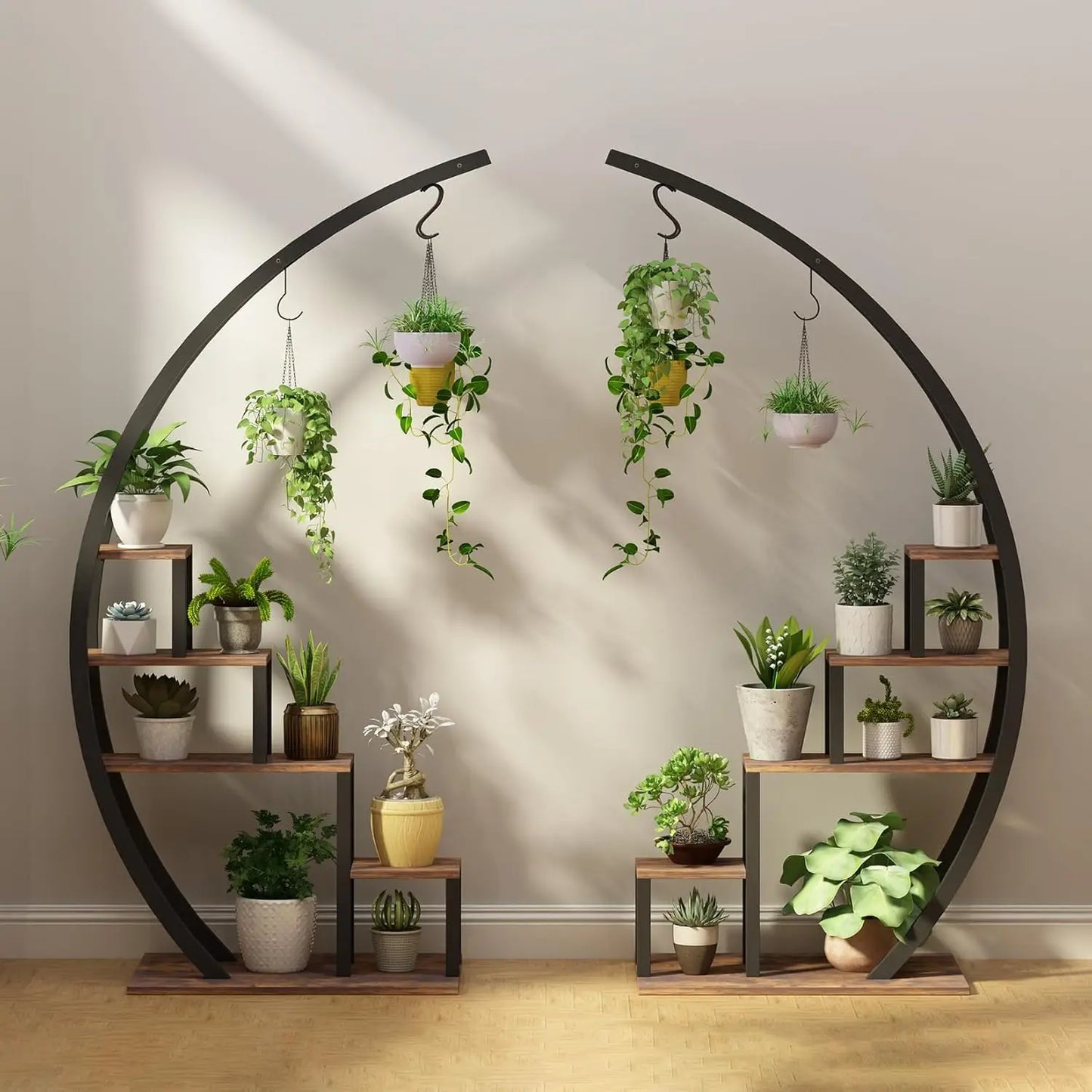 2pc 5-Tier Indoor Half-Moon Metal Plant Stand
