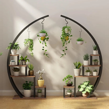 2pc 5-Tier Indoor Half-Moon Metal Plant Stand