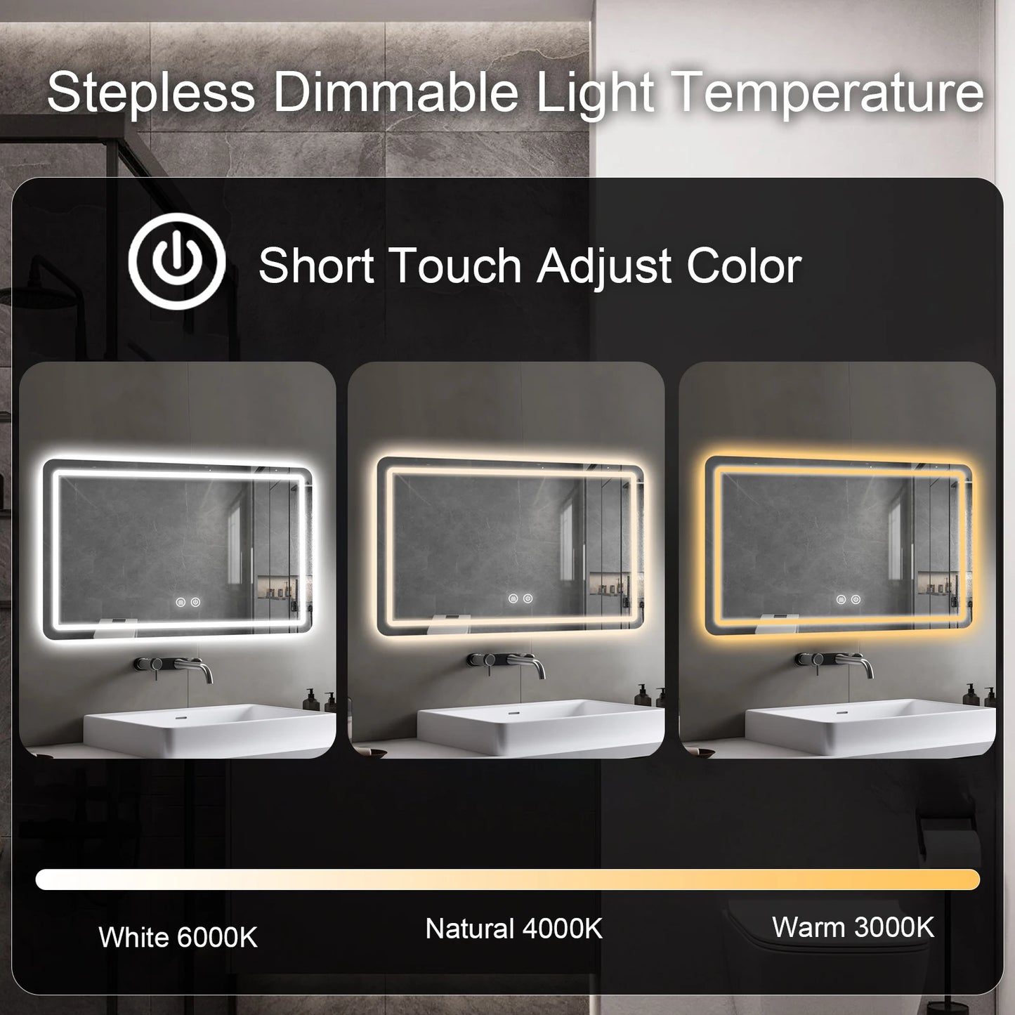 Fogless 36"x24"LED Bathroom Vanity Mirrors w/Backlit Lights