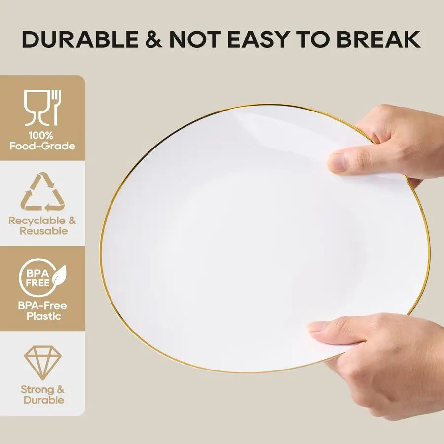 100 Heavy Duty Plastic Dinner Plates 10.25", Disposable