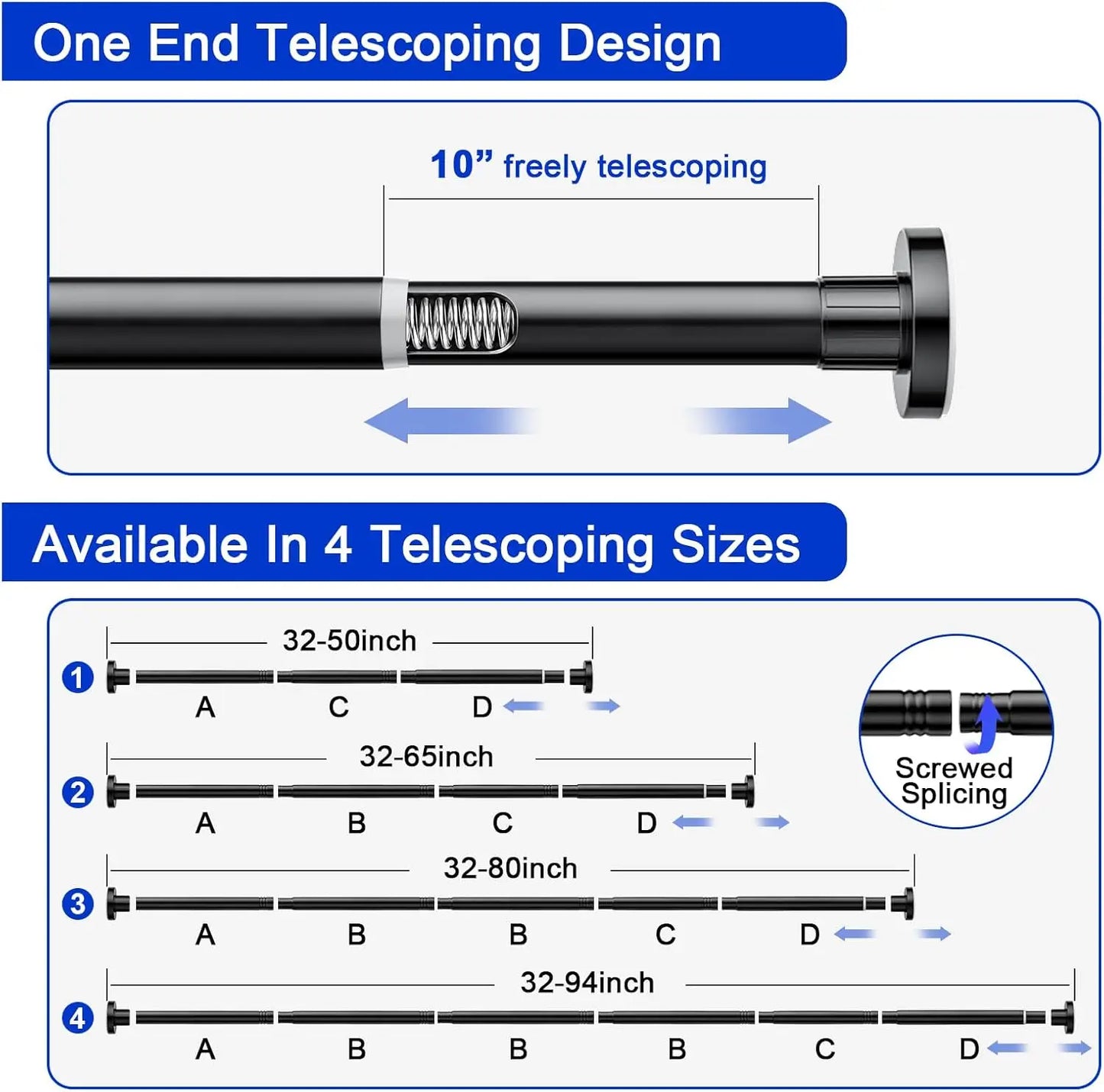 Adjustable Tension Shower Curtain Rod 32"-80", Heavy Duty, No Drill