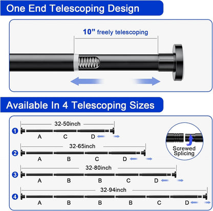 Adjustable Tension Shower Curtain Rod 32"-80", Heavy Duty, No Drill