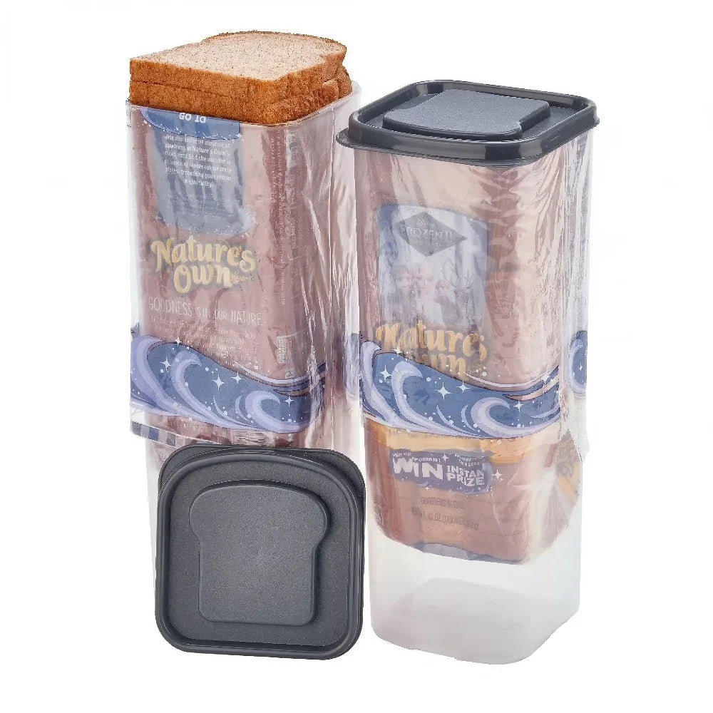 Clear Plastic Bread Storage Container with Gray Lid, 5.25" x 5.25" x 13.62"
