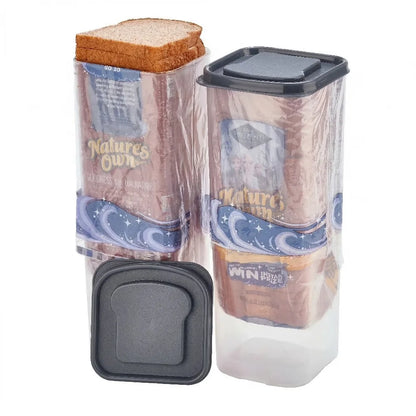 Clear Plastic Bread Storage Container with Gray Lid, 5.25" x 5.25" x 13.62"