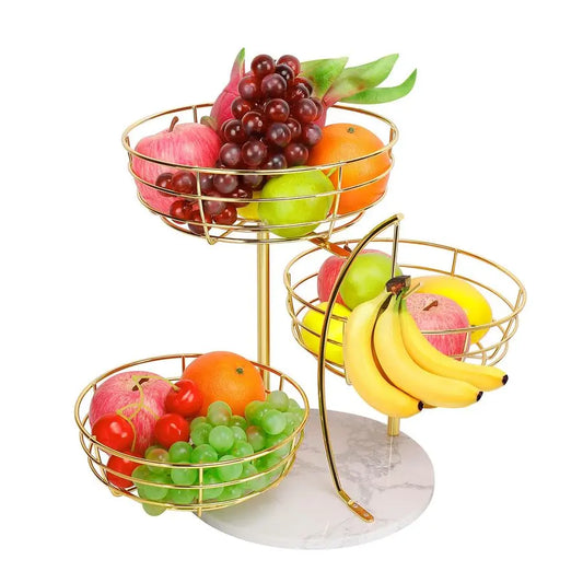 Metal Fruit Vegetable Storage Basket with Banana Holder for Kitchen Counter,