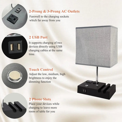 15.7" Bedside Dimmable Lamp, Dual USB Charging Ports