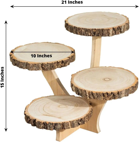 4-Tier Round Wood Food, Party Decor, 15" Rustic Dessert Display