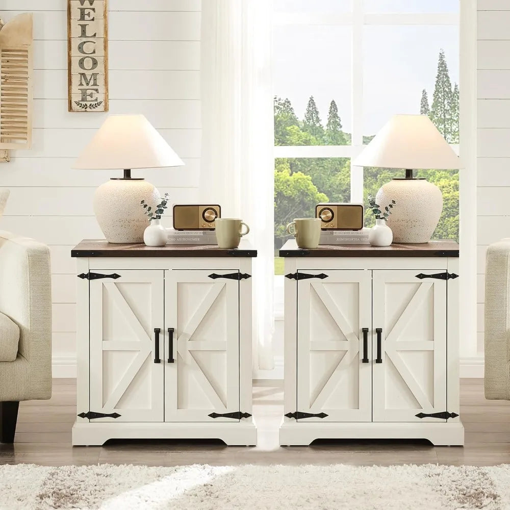 Rustic Wood Square Nightstand, Barndoor Style
