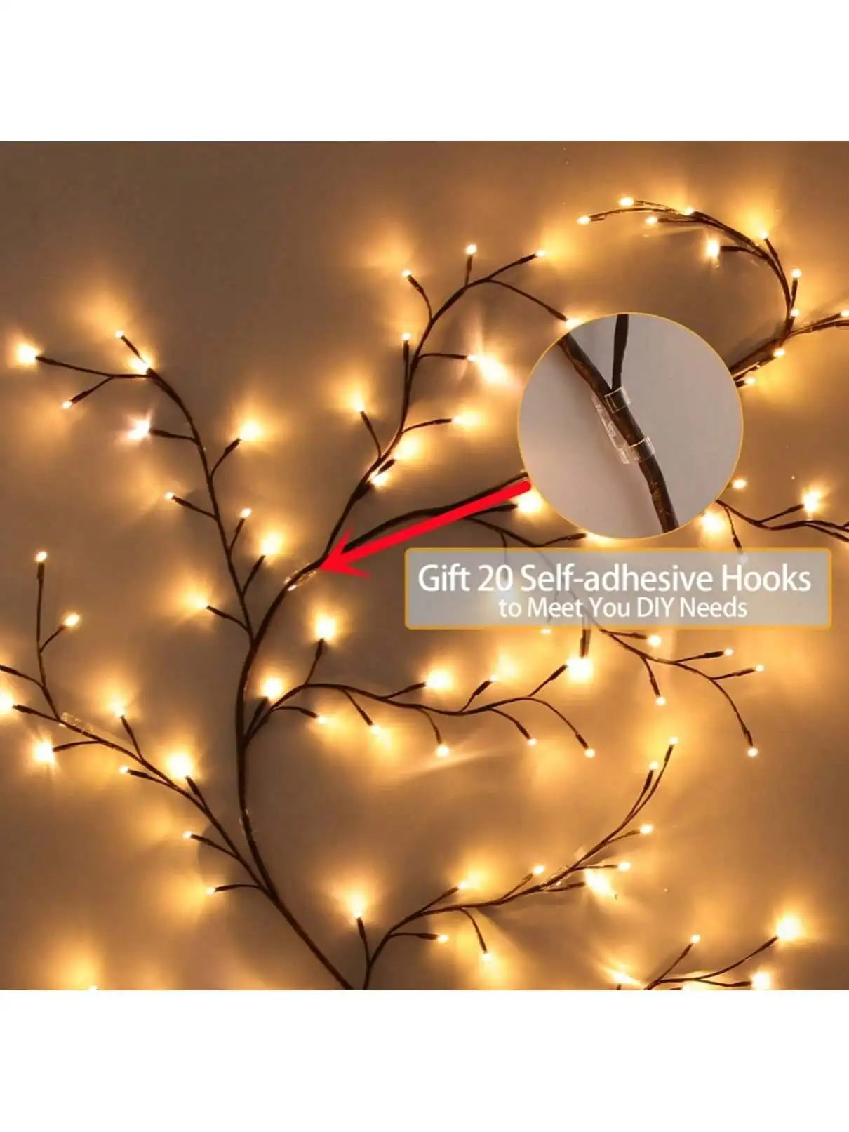 1pc 96 LED 6Ft Flexible Tree Branch Willow Fairy Lights w/8 Modes