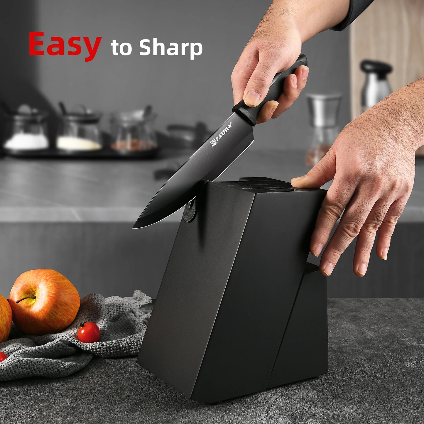 15 Pieces Carbon Steel Knife Set, Built-in Knife Sharpener,