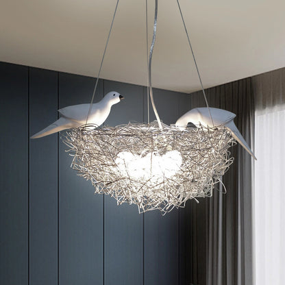Modern Bird Nest Chandelier, LED 25W, Aluminum Silver