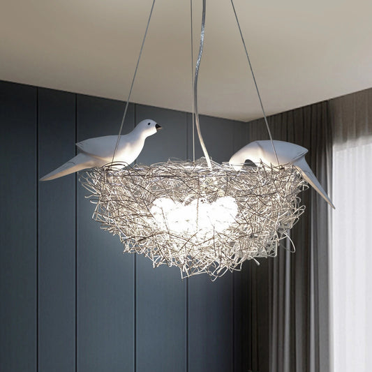 Modern Bird Nest Chandelier, LED 25W, Aluminum Silver